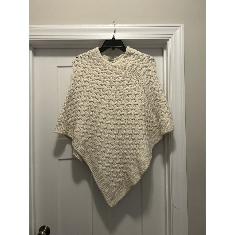 COCOGIO MADE IN ITALY IVORY CABLE KNIT PONCHO ONE SIZE Wool Blend Granola Preppy